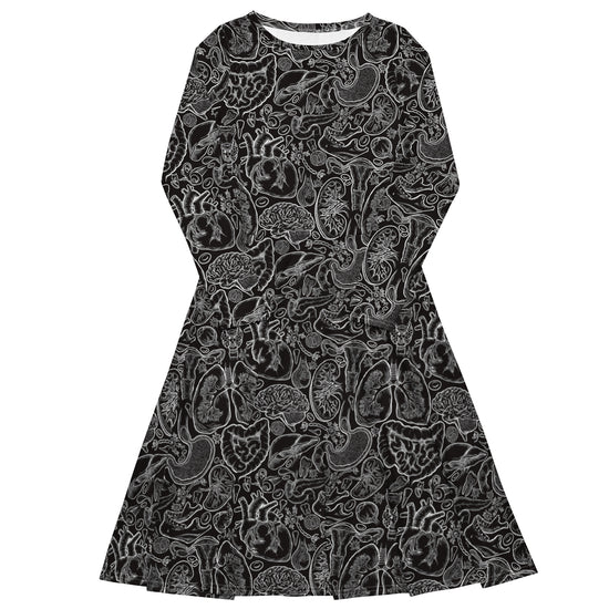 Nerdy Human Anatomy Black Long Sleeve Midi Dress