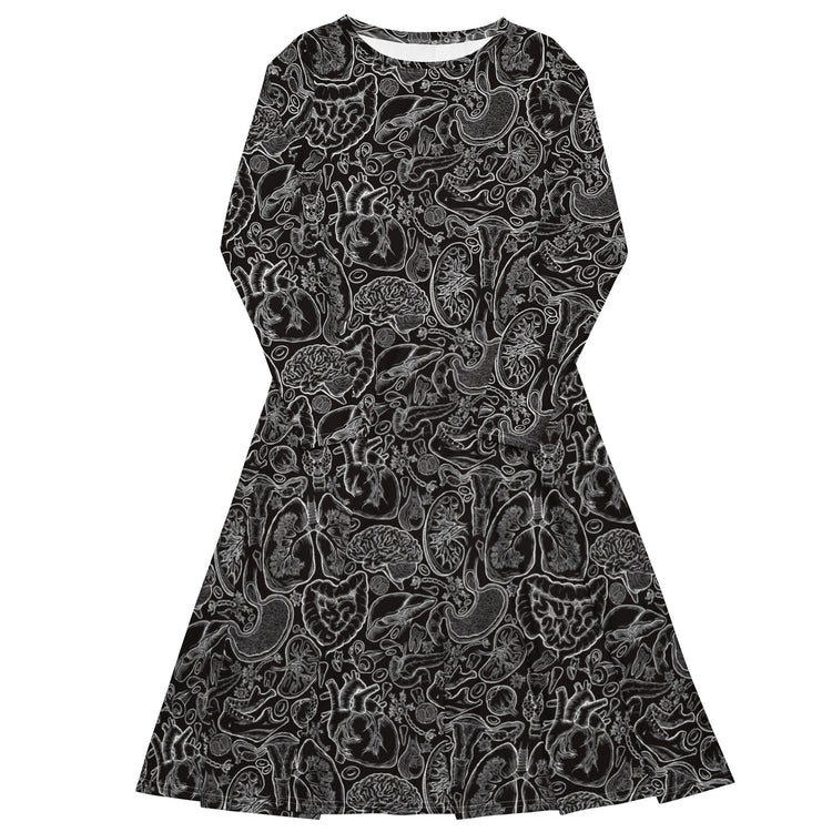 Nerdy Human Anatomy Black Long Sleeve Midi Dress