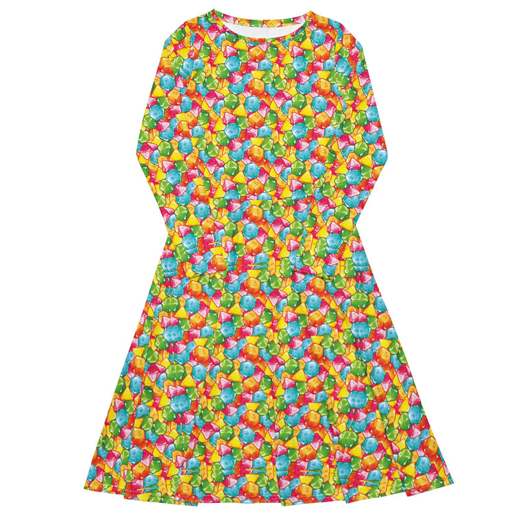 Nerdy DND Gummies Long Sleeve Midi Dress