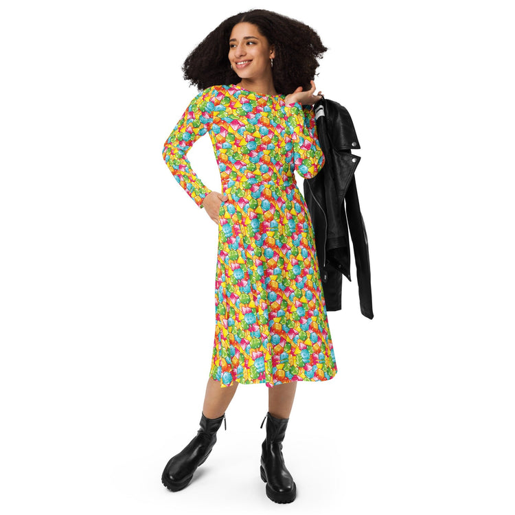 Nerdy DND Gummies Long Sleeve Midi Dress