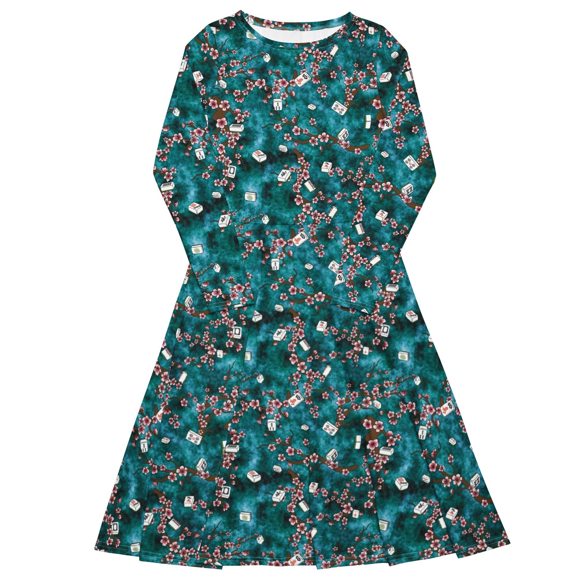 Mahjong Tiles Pond Anime Long Sleeve Midi Dress 1