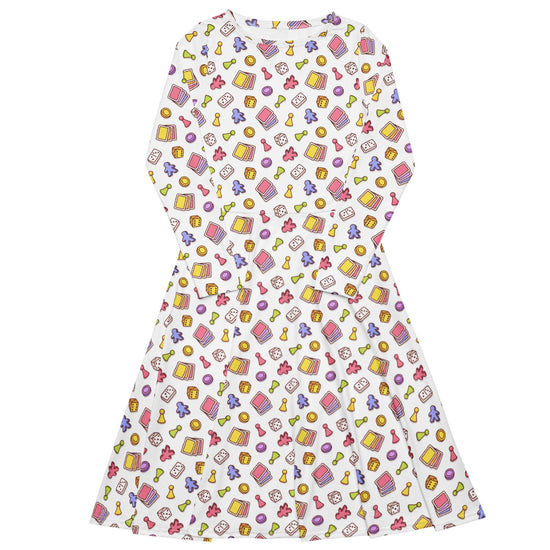 Nerdy Board Game Objects Meeples White Long Sleeve Midi Dress