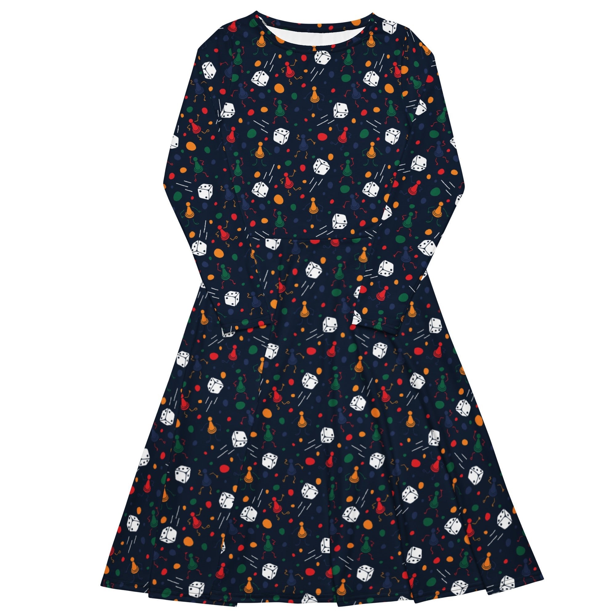 Nerdy Pawn Party Blue Board Game Long Sleeve Midi Dress