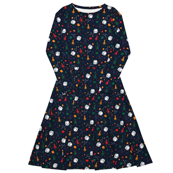 Nerdy Pawn Party Blue Board Game Long Sleeve Midi Dress