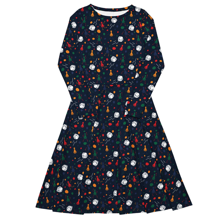Nerdy Pawn Party Blue Board Game Long Sleeve Midi Dress
