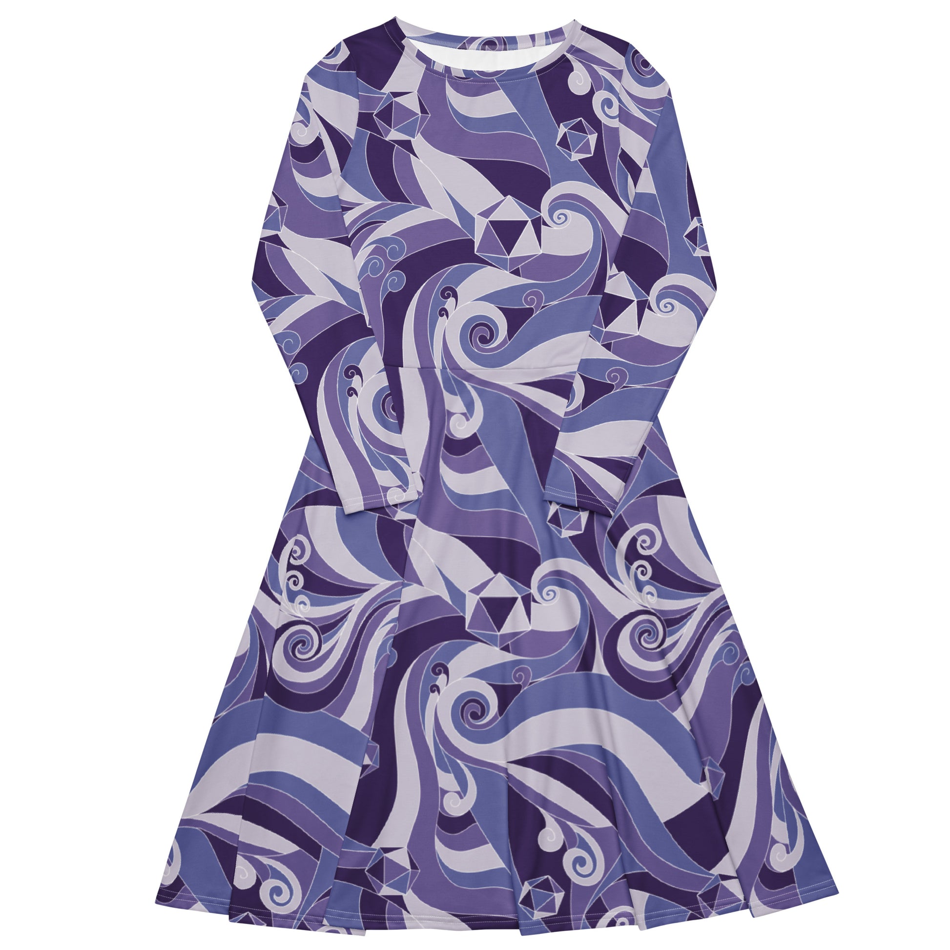 Dnd Dice Swirls Purple Long Sleeve Midi Dress 1
