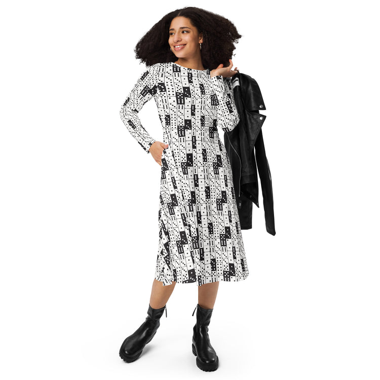 Nerdy Dominos Long Sleeve Midi Dress