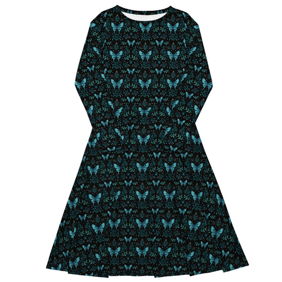 Nerdy Episodic Mystical Butterfly Long Sleeve Midi Dress