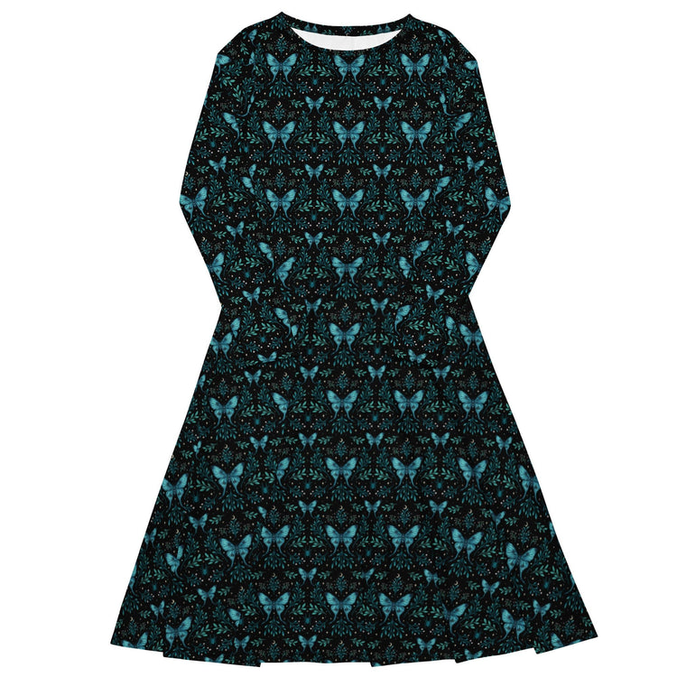 Nerdy Episodic Mystical Butterfly Long Sleeve Midi Dress