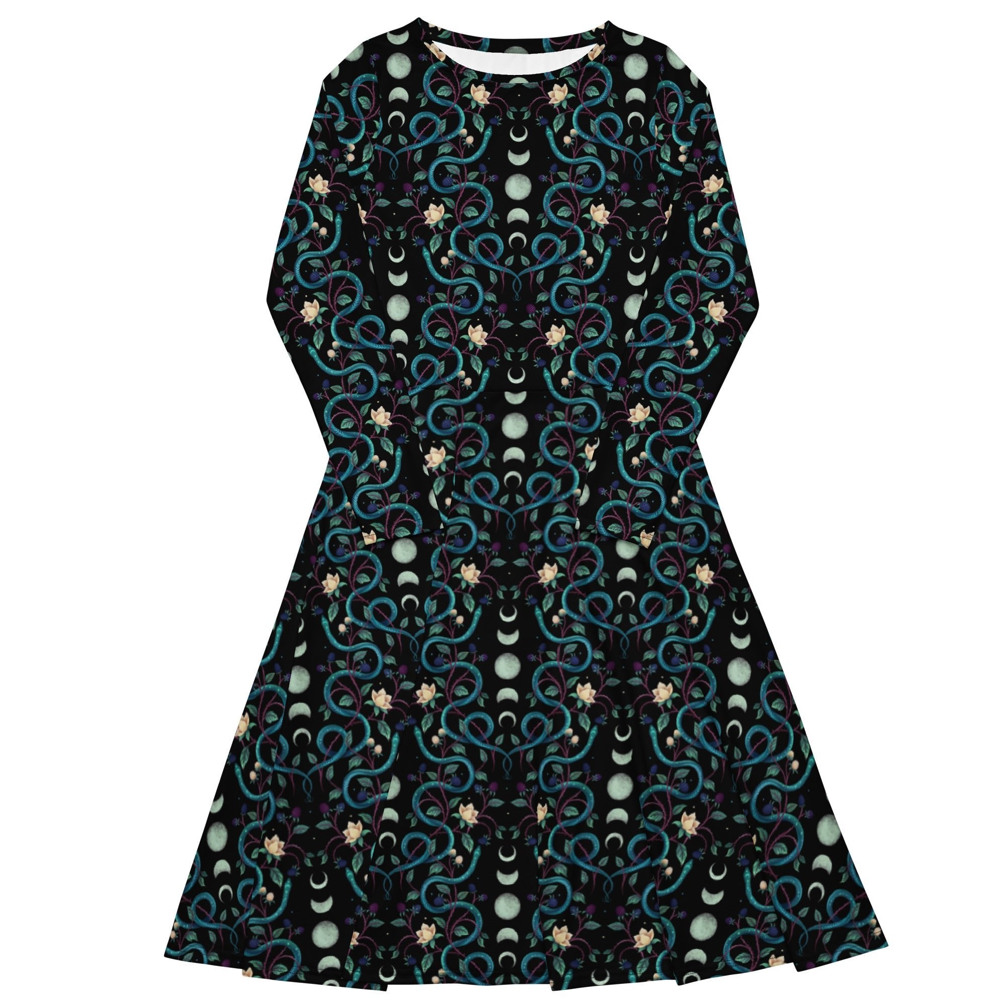 Nerdy Episodic Serpent Moon Long Sleeve Midi Dress