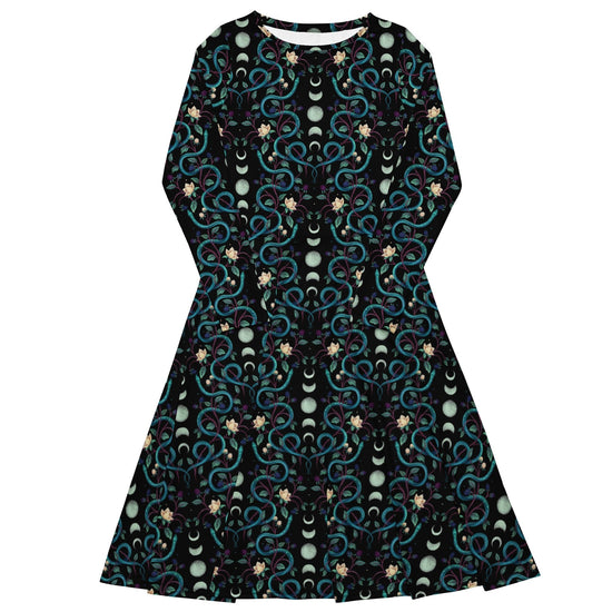 Nerdy Episodic Serpent Moon Long Sleeve Midi Dress
