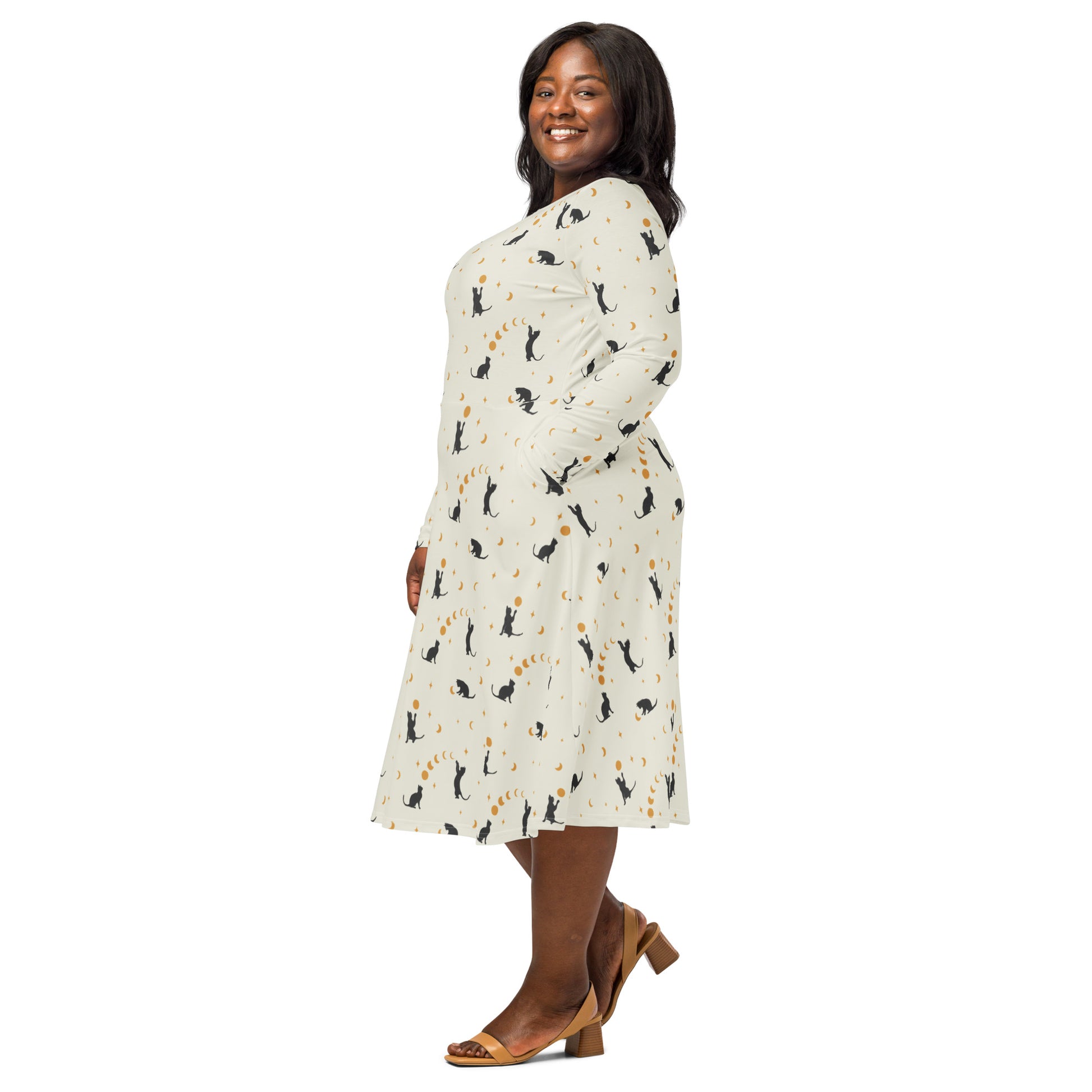 Episodic Cat Catching the Moon Long Sleeve Midi Dress 2