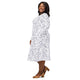 Nerdy Simple Botany Flowers Herbs White Blue Long Sleeve Midi Dress