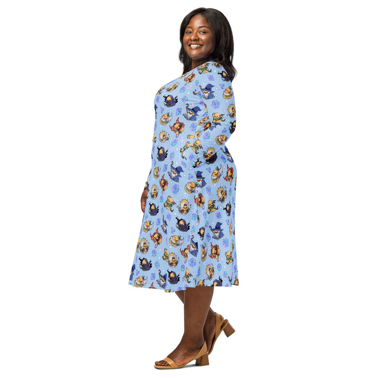 Nerdy DnD Classes Rubber Ducks Long Sleeve Midi Dress