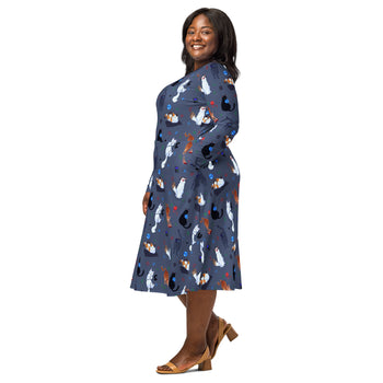 Nerdy Video Game Cats Light Long Sleeve Midi Dress