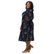 Nerdy Floral Purple Night Long Sleeve Midi Dress
