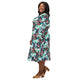 Nerdy T - Rex Bones Footprints Green Long Sleeve Midi Dress