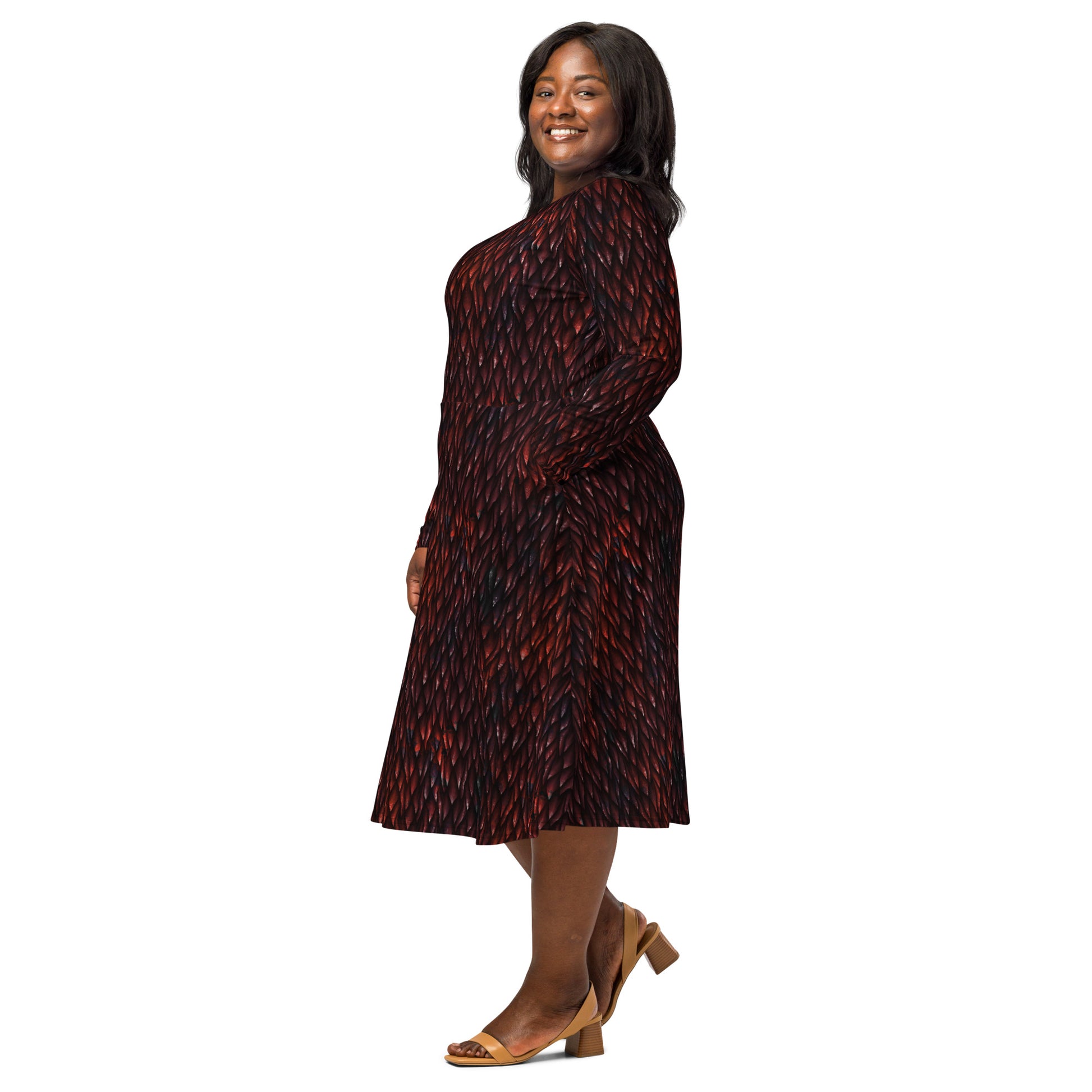 Red Dragon Scales Dnd Long Sleeve Midi Dress 2