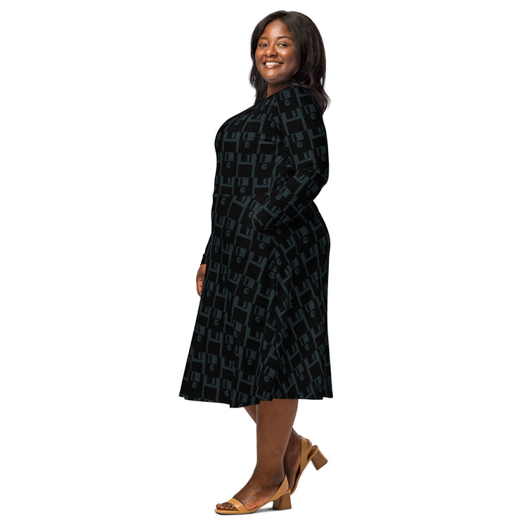Nerdy Floppy Disk Long Sleeve Midi Dress