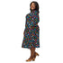 Colorful Dinosaur Silhouettes Navy Long Sleeve Midi Dress 2
