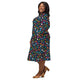 Nerdy Colorful Dinosaur Silhouettes Navy Long Sleeve Midi Dress