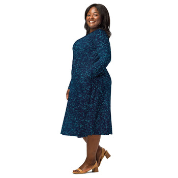 Nerdy Javascript Computer Code Blue Long Sleeve Midi Dress