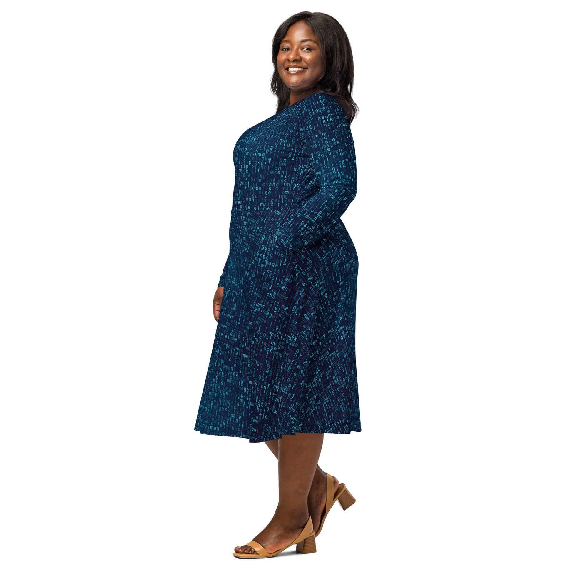 Javascript Computer Code Blue Long Sleeve Midi Dress 2