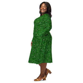 Nerdy Mad Science Lab Green Long Sleeve Midi Dress