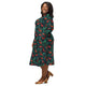 Nerdy Tropical Dinosaur Green Aloha Long Sleeve Midi Dress