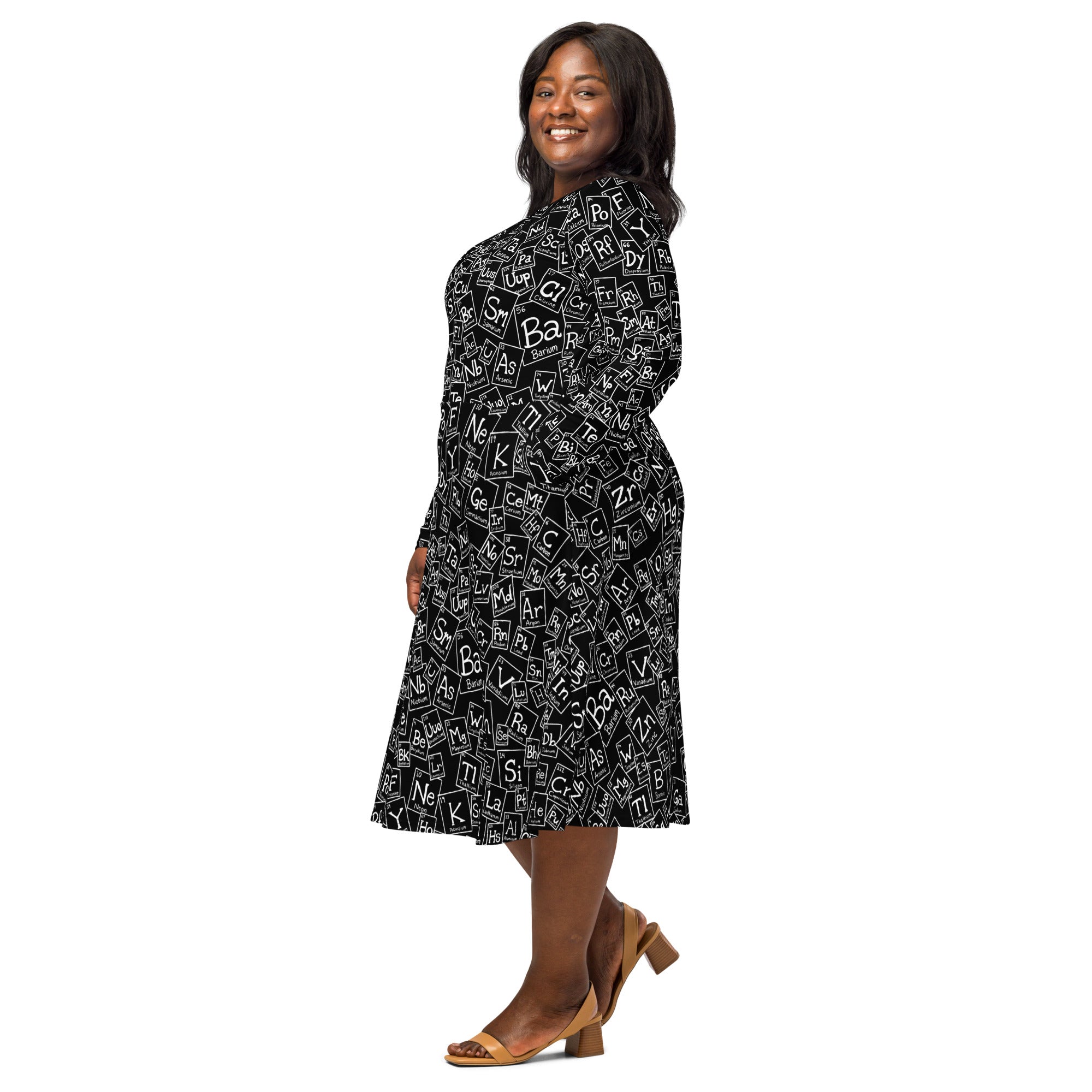 Periodic Table BW Long Sleeve Midi Dress 2