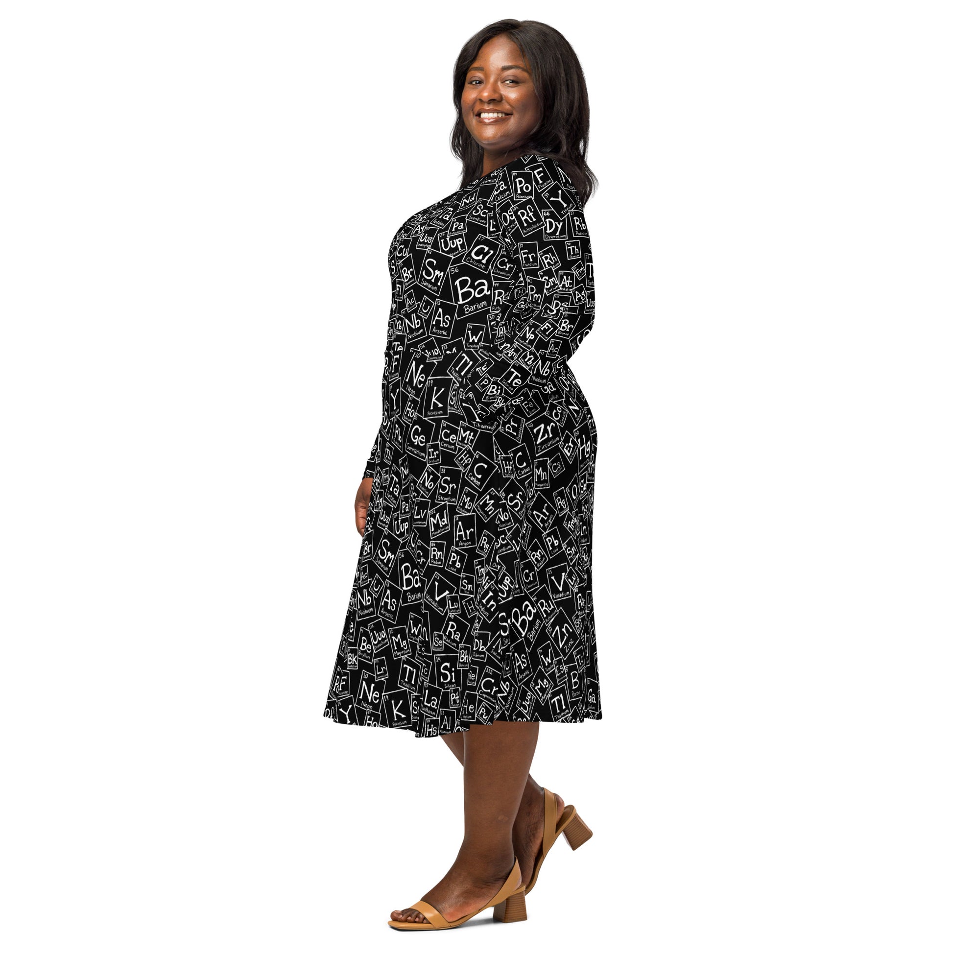 Periodic Table BW Long Sleeve Midi Dress 2