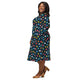 Nerdy Pixel Monsters Teal Video Game Long Sleeve Midi Dress
