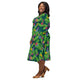 Nerdy Tropical Video Game Pixels Long Sleeve Midi Dress