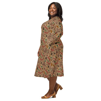 Nerdy Fall Squirrel Long Sleeve Midi Dress