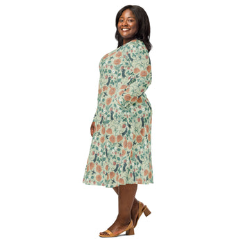 Nerdy Spring Garden Long Sleeve Midi Dress