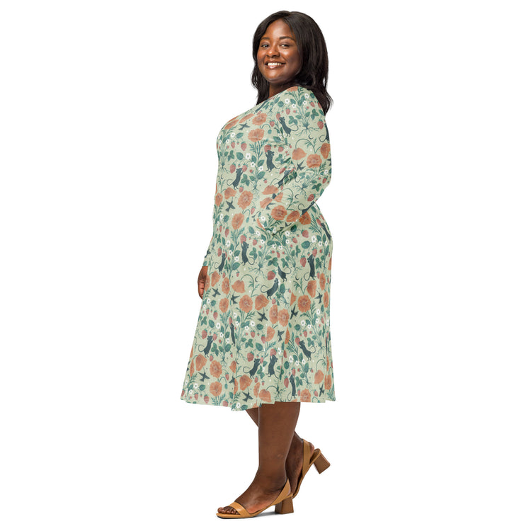 Nerdy Spring Garden Long Sleeve Midi Dress