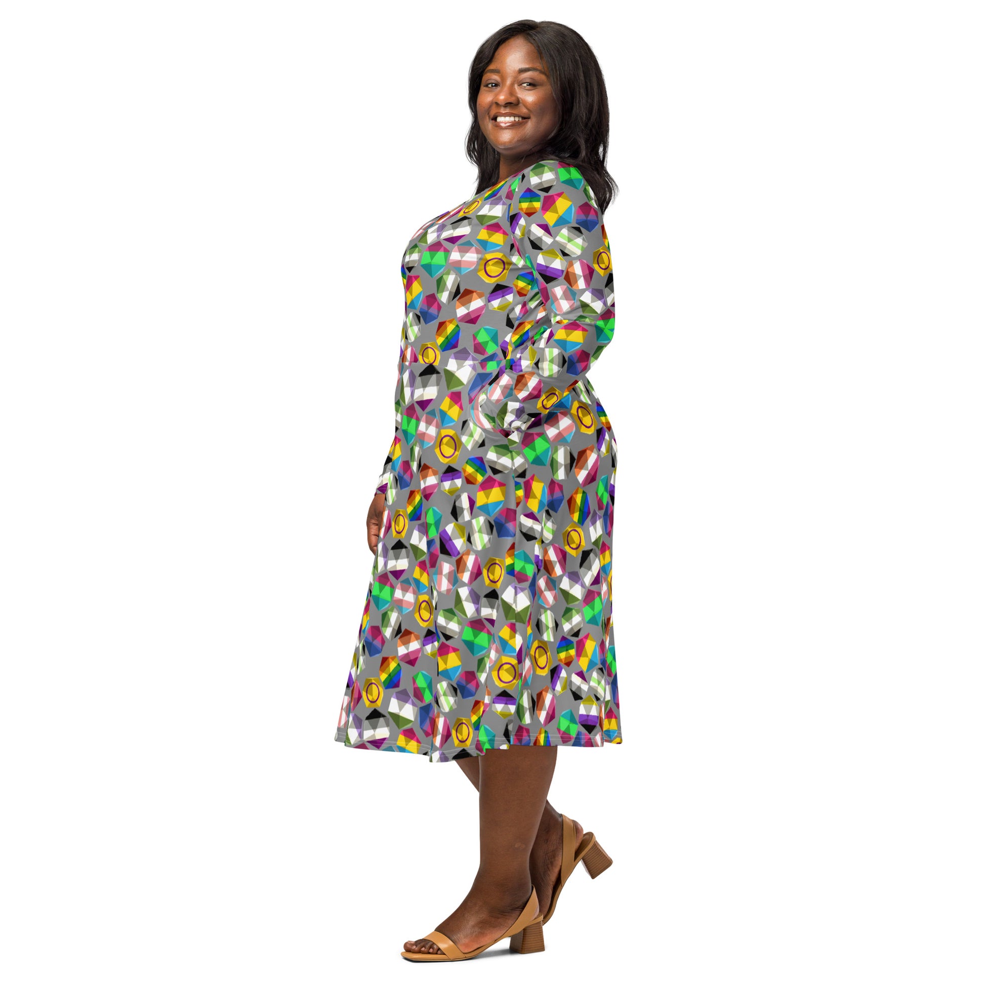 Roll with Pride LGBTQ Dice Dnd Long Sleeve Midi Dress 2