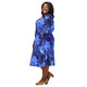 Nerdy Blue Purple Nebula Space Long Sleeve Midi Dress