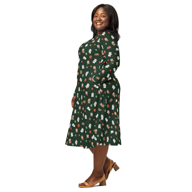 Nerdy Dnd Owlbears Long Sleeve Midi Dress