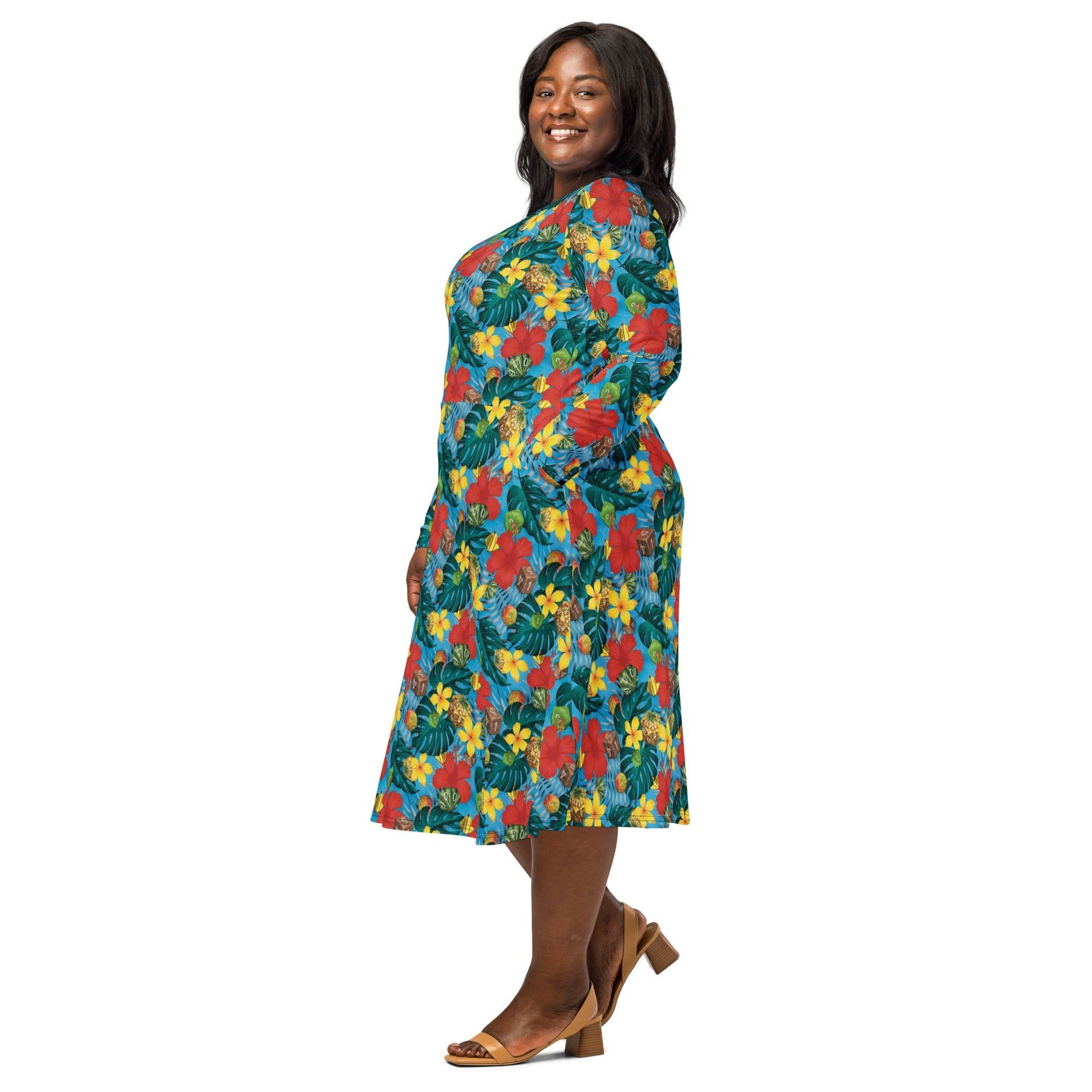 Tropical Fruit Dice Dnd Long Sleeve Midi Dress 2