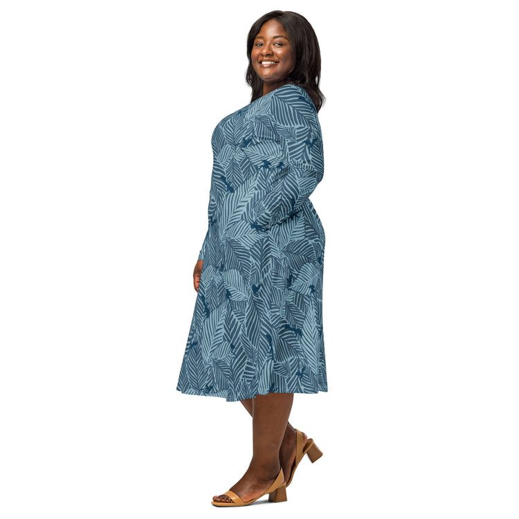 Nerdy Tropical Dragons Long Sleeve Midi Dress