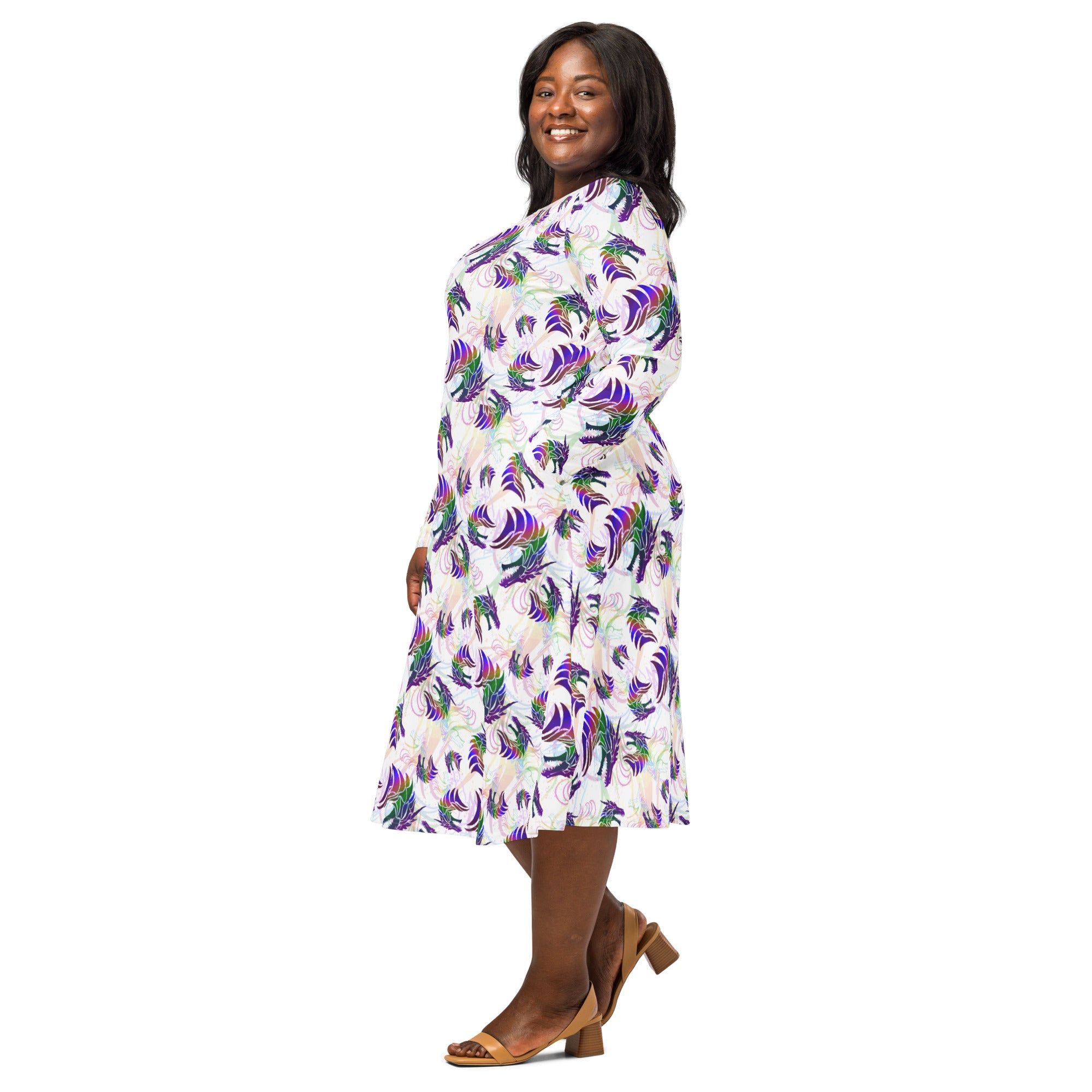 Rainbow Dragons and Unicorns Long Sleeve Midi Dress 2