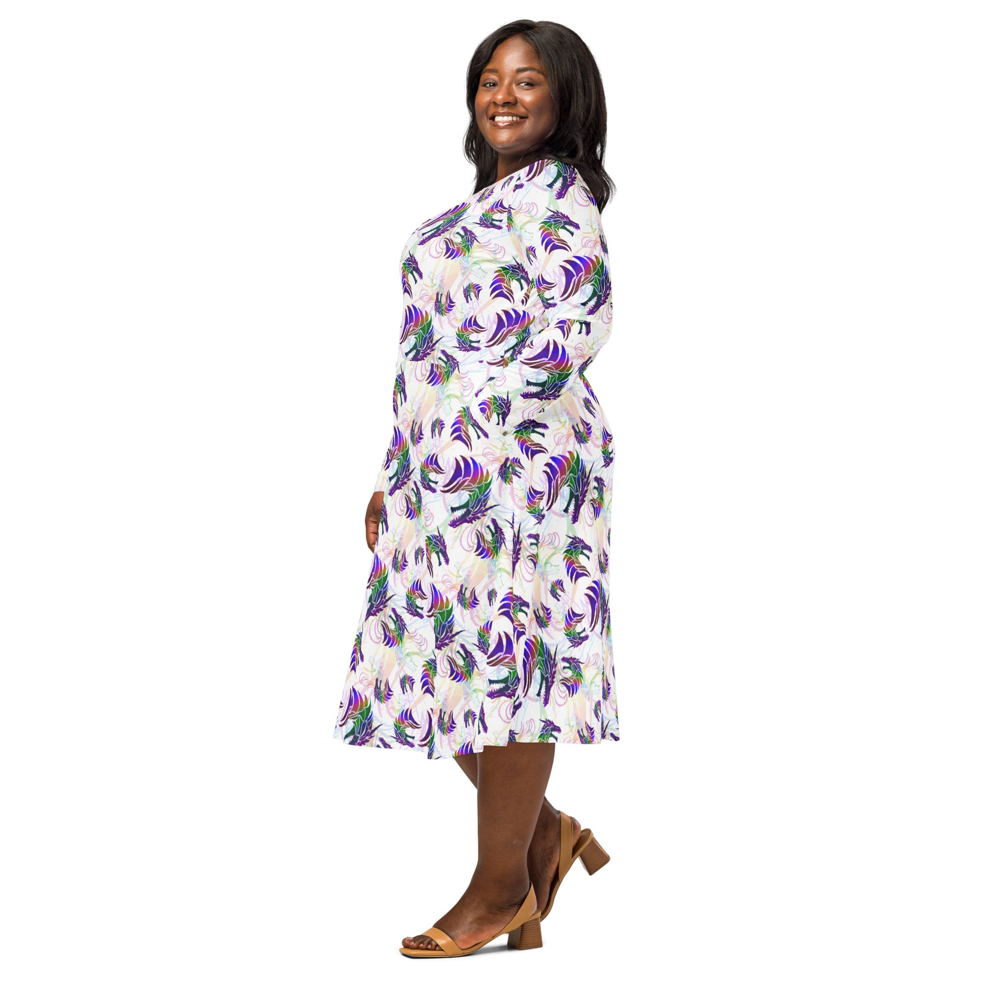 Rainbow Dragons and Unicorns Long Sleeve Midi Dress 2