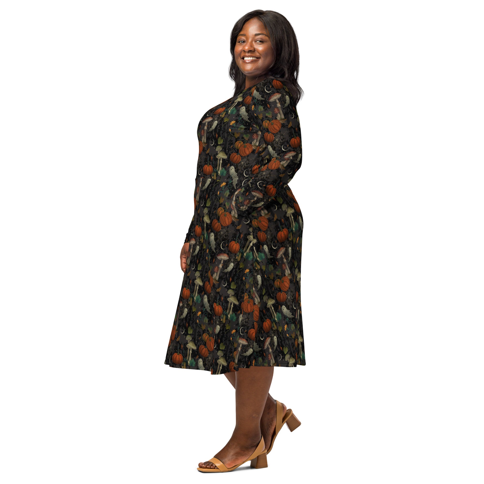 Cottagecore Halloween Mushroom Long Sleeve Midi Dress 2