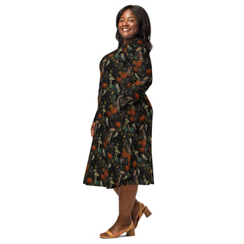 Nerdy Cottagecore Halloween Long Sleeve Midi Dress