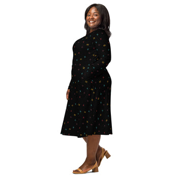 Nerdy Math Symbols Black Long Sleeve Midi Dress