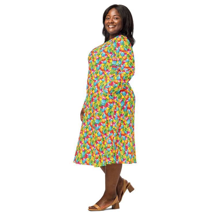 Nerdy DND Gummies Long Sleeve Midi Dress
