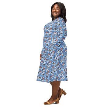 Nerdy Onsen Snow Monkeys Long Sleeve Midi Dress