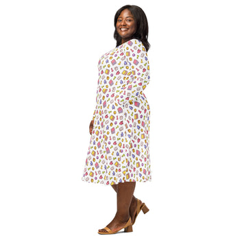 Nerdy Board Game Objects Meeples White Long Sleeve Midi Dress