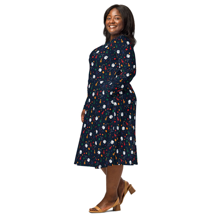 Nerdy Pawn Party Blue Board Game Long Sleeve Midi Dress